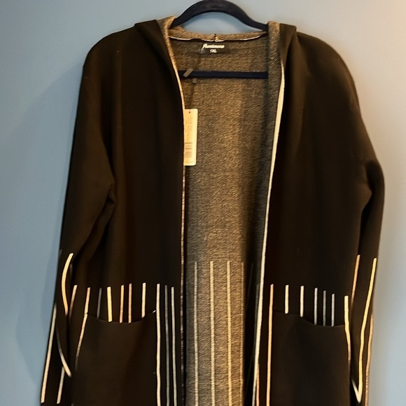 Women’s Romimona Black and White Hooded Cardigan Sweater Jacket NWT 1 XL - Picture 2 of 16